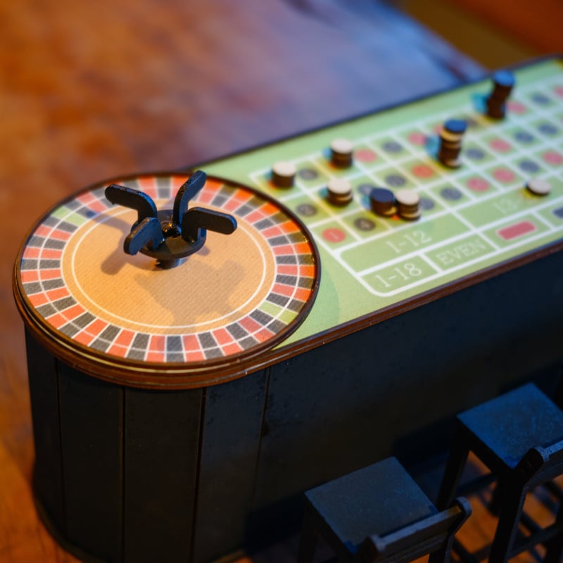 値下げミニチュア ルーレットテーブルセットMINIDELUXE ROULETTE 1/10スケールミニチュア家具 カジノルーレット台 チェアーセット