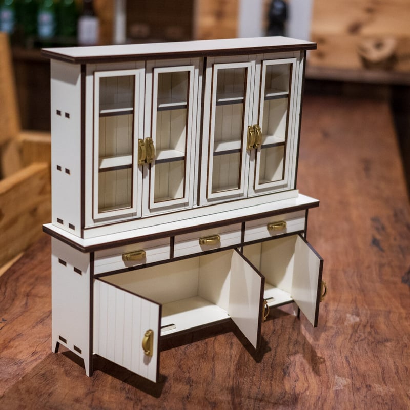 2月緊急企画！1/6スケールミニチュア家具 食器棚ワイドサイズ ホワイト 