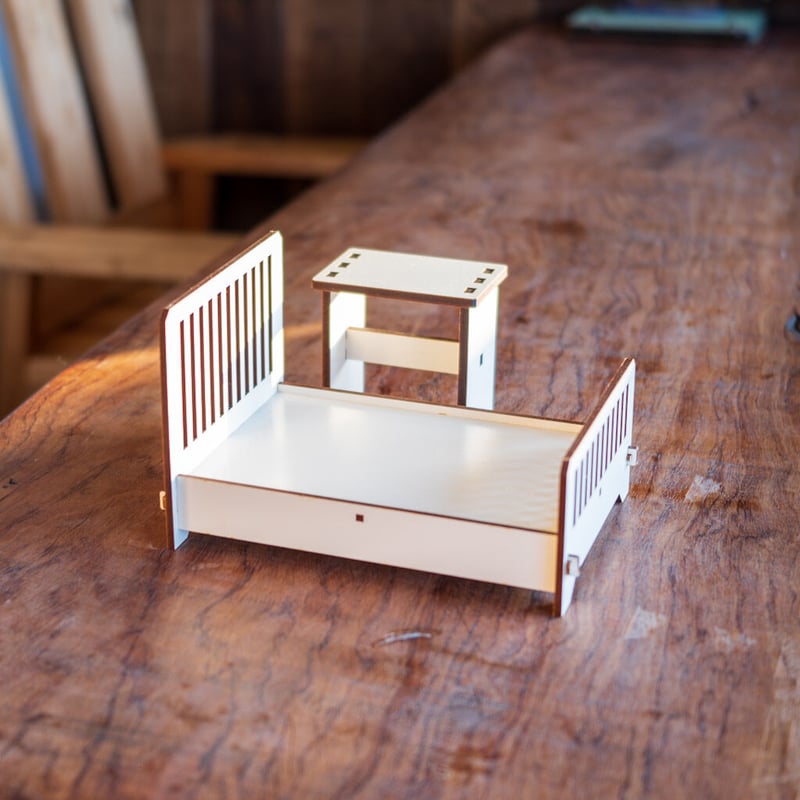 1/10スケールミニチュア家具ベッドホワイトサイドテーブルセット