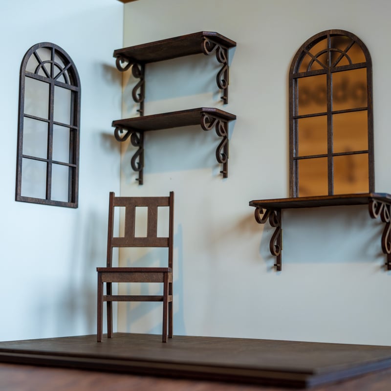 1/6スケールドールハウス洋館左壁シェルフと窓 | kkcompany