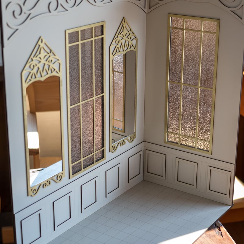 ハロウィンセール！1/3スケールドールハウス洋館右壁鏡と窓ゴールド