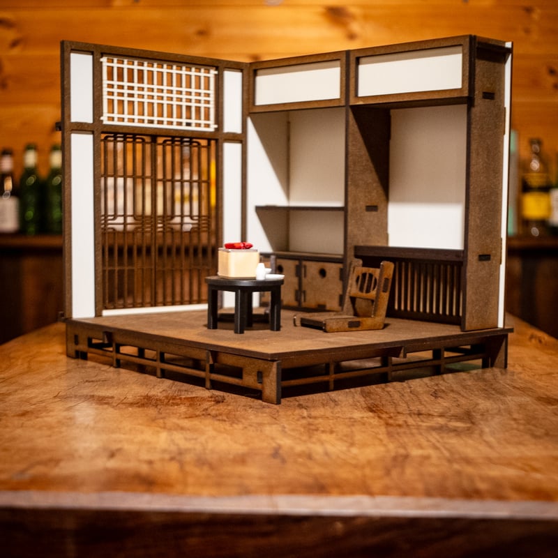 1/10スケールドールハウス和室 ホワイト壁 底上げパーツと家具セット