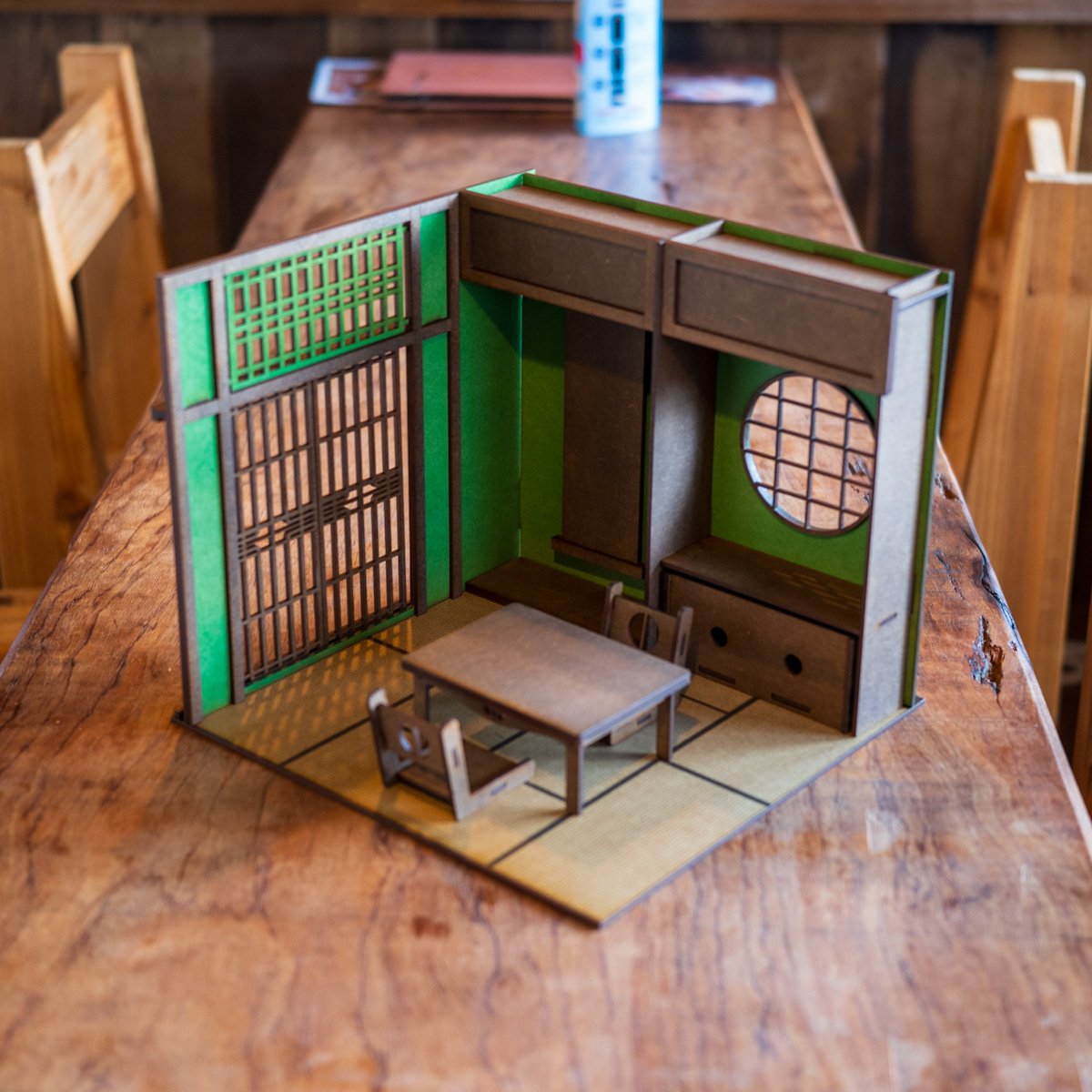 ドールハウスの家具セット 1/10スケールドールハウス和室緑塗装 家具セット | kkcompany