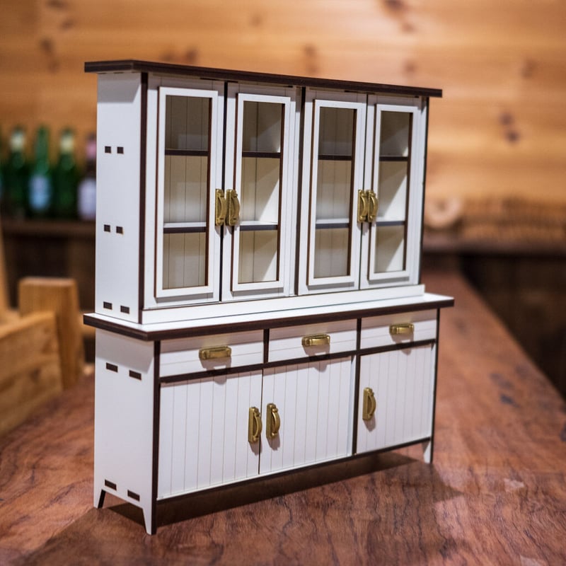 ミニチュア 1/6スケール 木製 レリーフ付 高級食器棚 コレクションケース 1/6スケール ミニチュア アンティーク風 コレクションケース