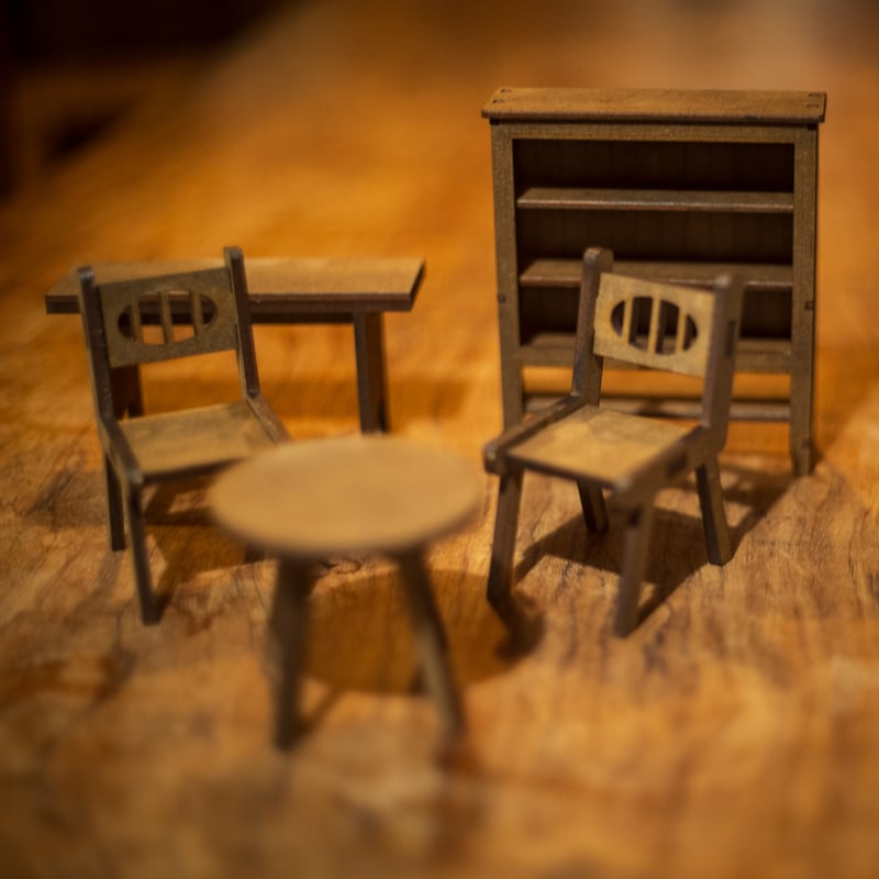 ミニチュア家具　喫茶店の家具セット ミニチュア家具 喫茶店の家具セット 古材のミニチュア家具