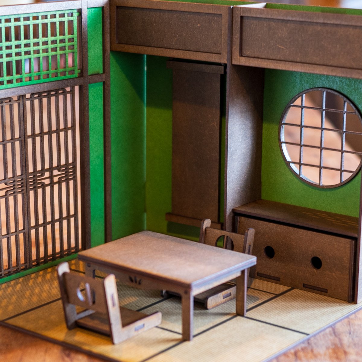 緑色ミニチュア家具セット 1/10スケールドールハウス和室緑塗装 家具セット | kkcompany