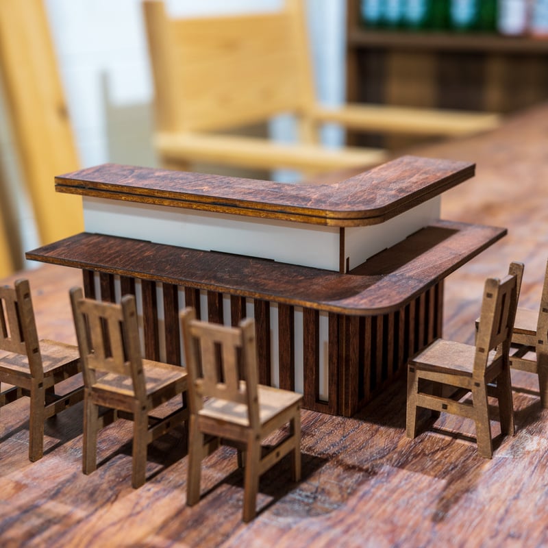 1/10スケールミニチュア家具 居酒屋カウンター洋風椅子セットパターン