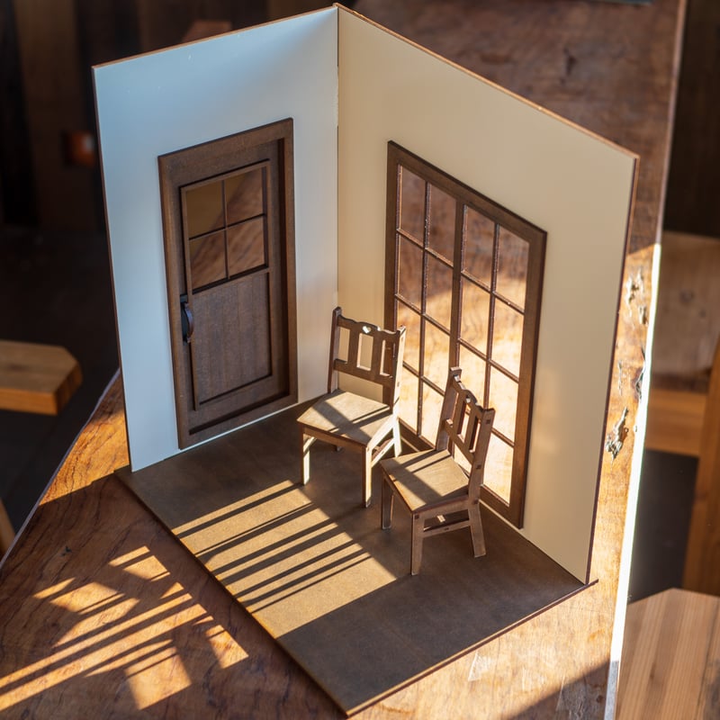 [1/6スケール］木製ドールハウス #家具付き！＃撮影背景にも！ 07.組立式1/6書斎背景ボード デスク机ハンドメイド ブライス