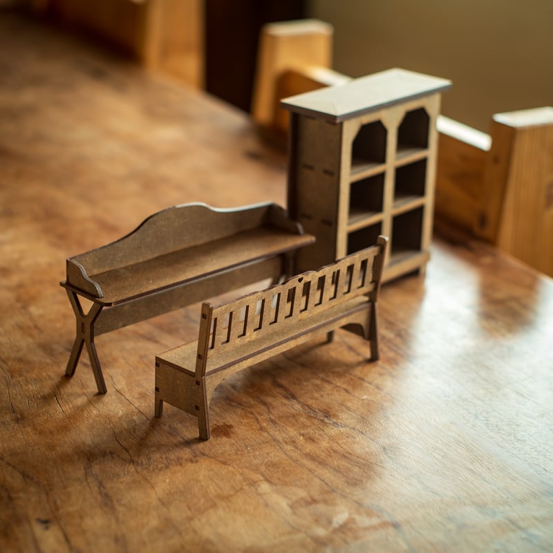 ミニチュア 木製家具 ヴィンテージ家具 2箱セット ミニチュア 木の家具セット ベッドルーム 1/18 家具 木製