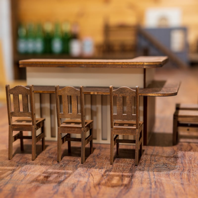 1/10スケールミニチュア家具 居酒屋カウンター洋風椅子セット | kkcompany