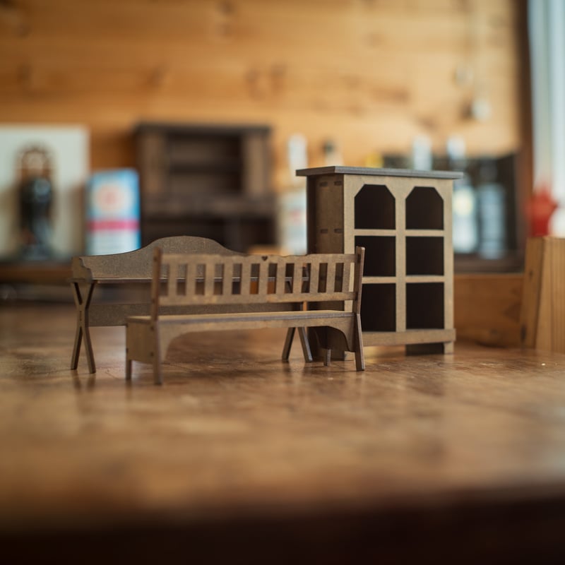 1/10スケールミニチュア家具 デスクとベンチ 本箱セット | kkcompany