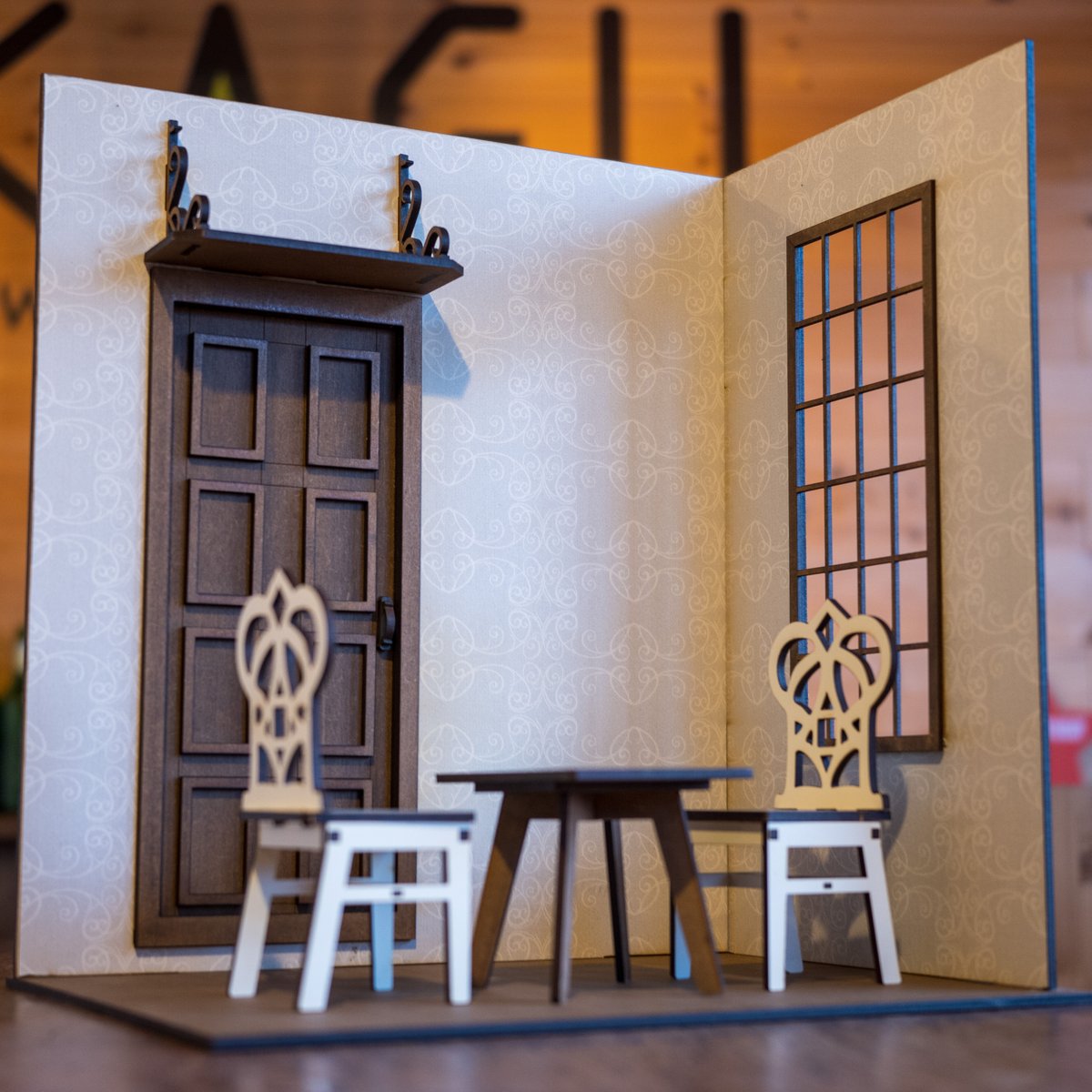 1/6スケールドールハウス洋館エントランス古い感じの壁紙 家具