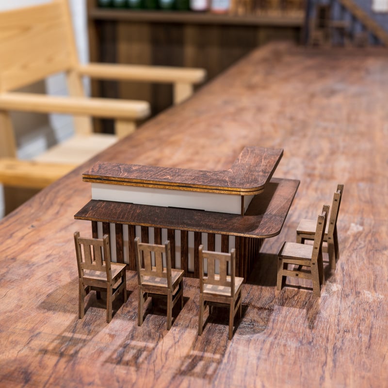 1/10スケールミニチュア家具 居酒屋カウンター洋風椅子セットパターン