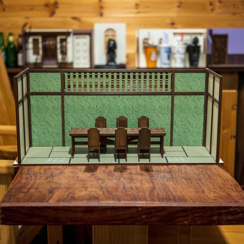1/10スケール和風ドールハウス大広間緑の土壁風家具セット 1/10スケール和風ドールハウス大広間緑の土壁風家具セット
