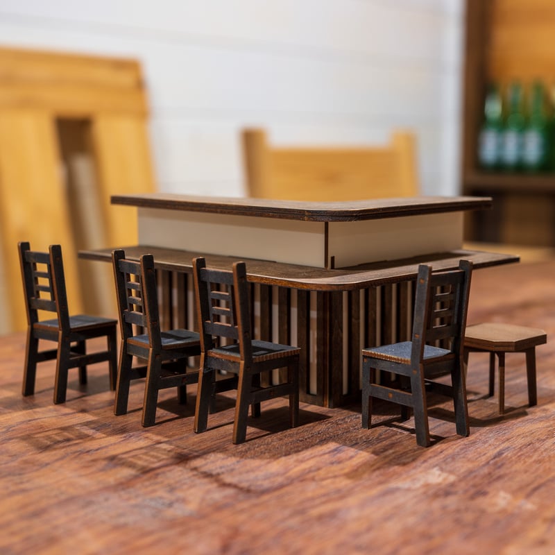 1/10スケールミニチュア家具 居酒屋カウンター椅子セット 大好評再販