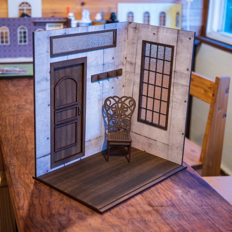 1/ 6スケールドールハウスコンクリート風壁ドアと窓のお部屋