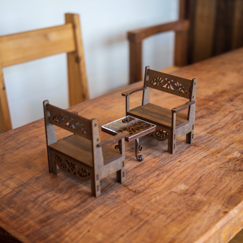 1/6スケールミニチュア家具 ベンチとローテーブルセット | kkcompany