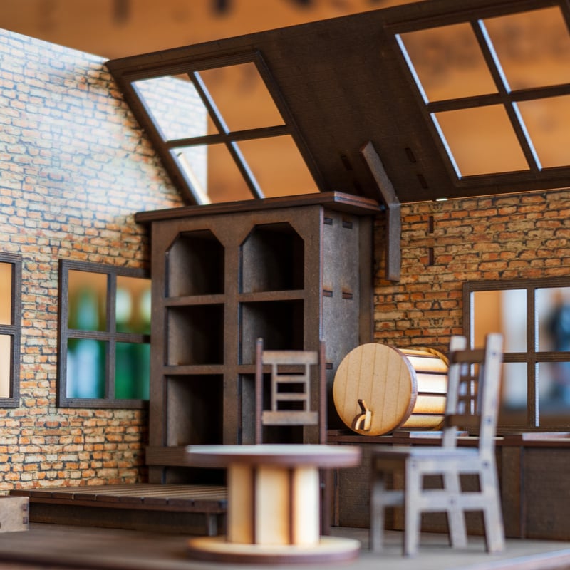 1/10スケールドールハウス 【山奥の研究室レンガ壁ワイドタイプ 家具