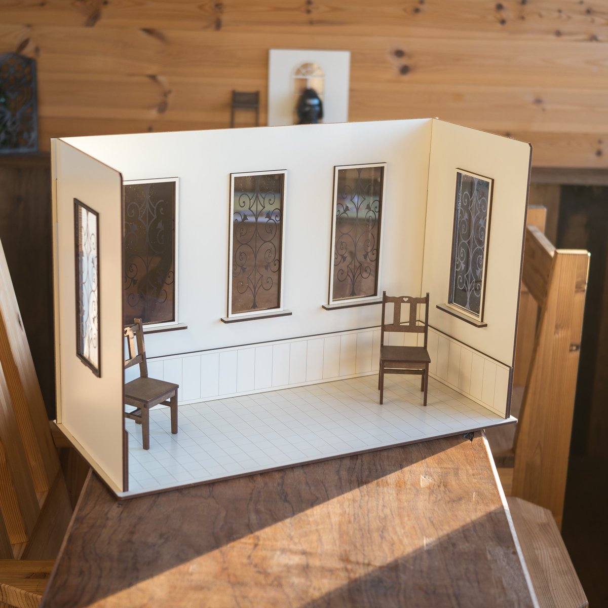 1/6スケールドールハウス洋館 ホワイト壁 ワイドサイズ アクリル
