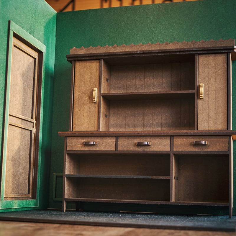 1/6スケールドールハウス洋館マットグリーンローラー塗装壁 家具