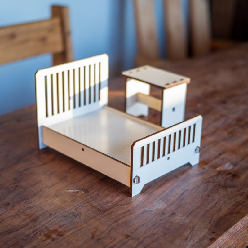 1/10スケールミニチュア家具ベッドホワイトサイドテーブルセット