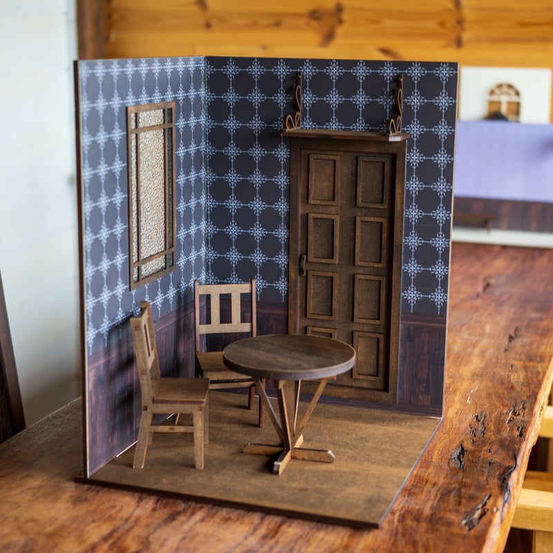 1/6スケールドールハウス洋館新サイズ ブラック壁紙 正方形ハウス 家具
