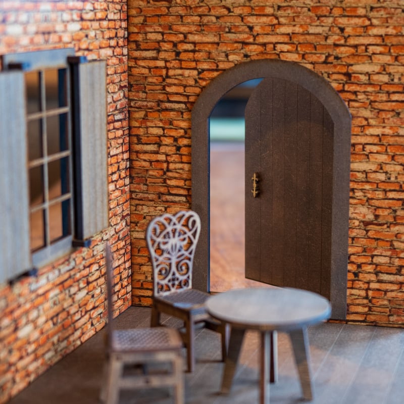 【セール】ペイント＊マグネット式ドールハウス＊ハンドメイド＊レンガ壁 1/10スケールドールハウスレンガ壁パターン2 家具セット | kkcompany