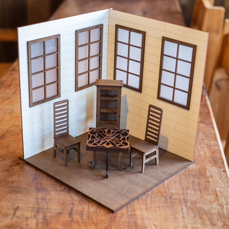 □ドールハウス□12分の1 建具の無い部屋(白色壁紙・こげ茶色 □ドールハウス□12分の1 建具の無い部屋(白色壁紙・こげ茶色