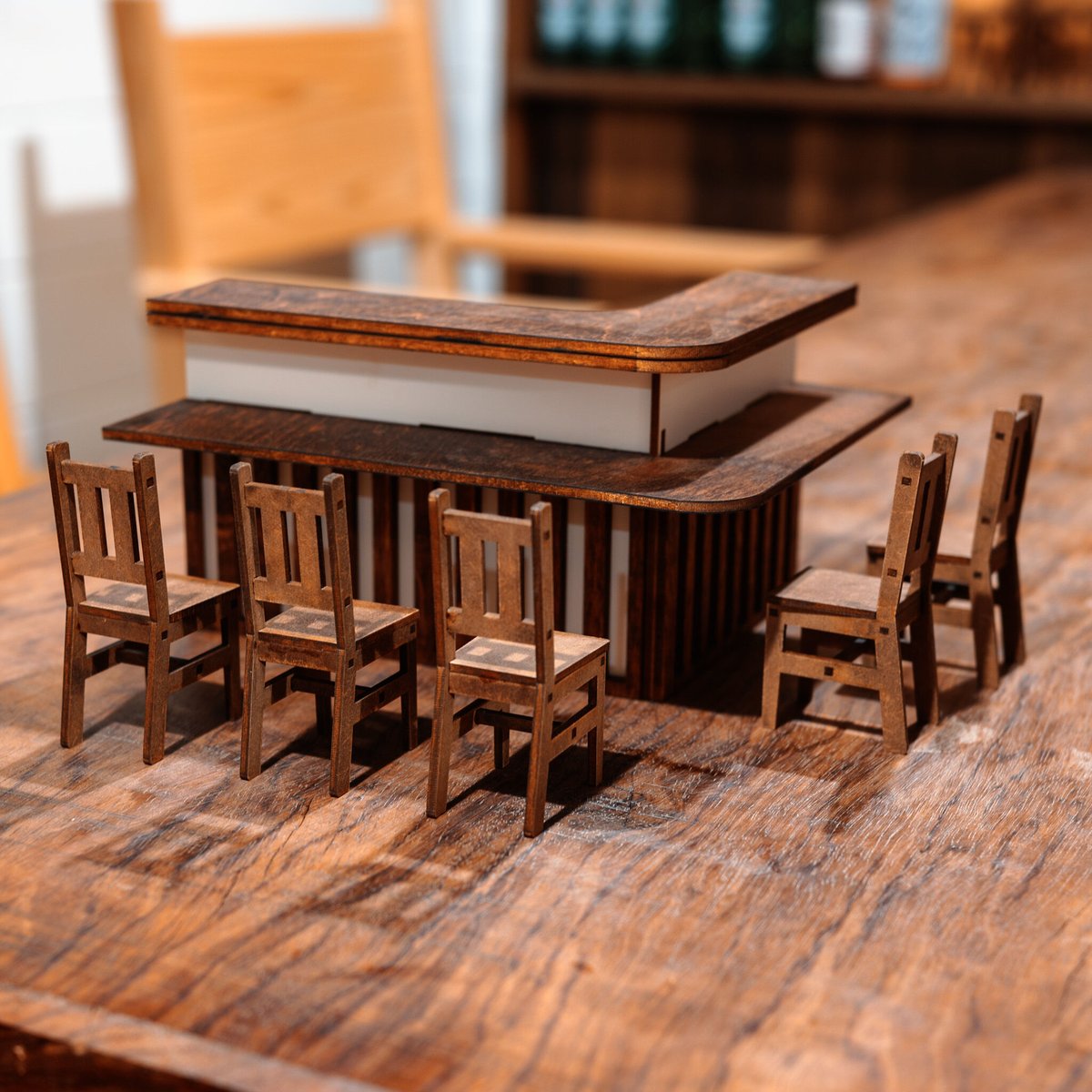 1/10スケールミニチュア家具 居酒屋カウンター洋風椅子セット