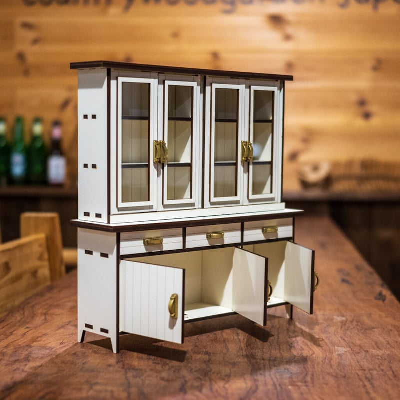 2月緊急企画！1/6スケールミニチュア家具 食器棚ワイドサイズ ホワイト 