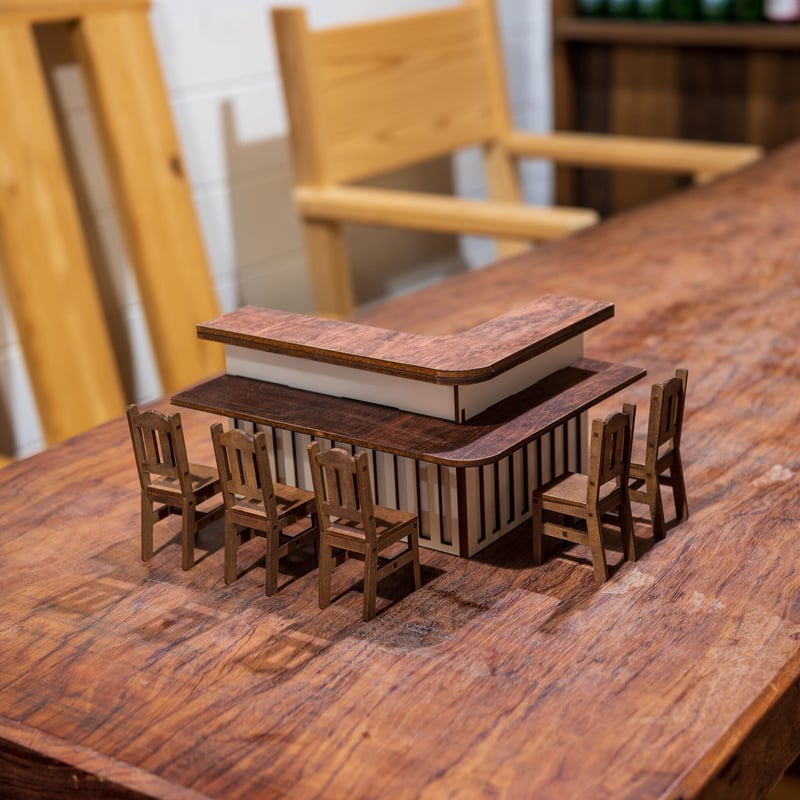 1/10スケールミニチュア家具 居酒屋カウンター洋風椅子セット | kkcompany