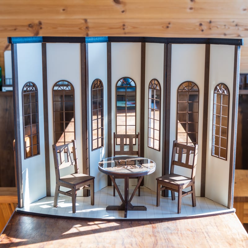 完成品*ドールハウス ケーキ屋 カフェ 喫茶店 前面開閉 フレンチ