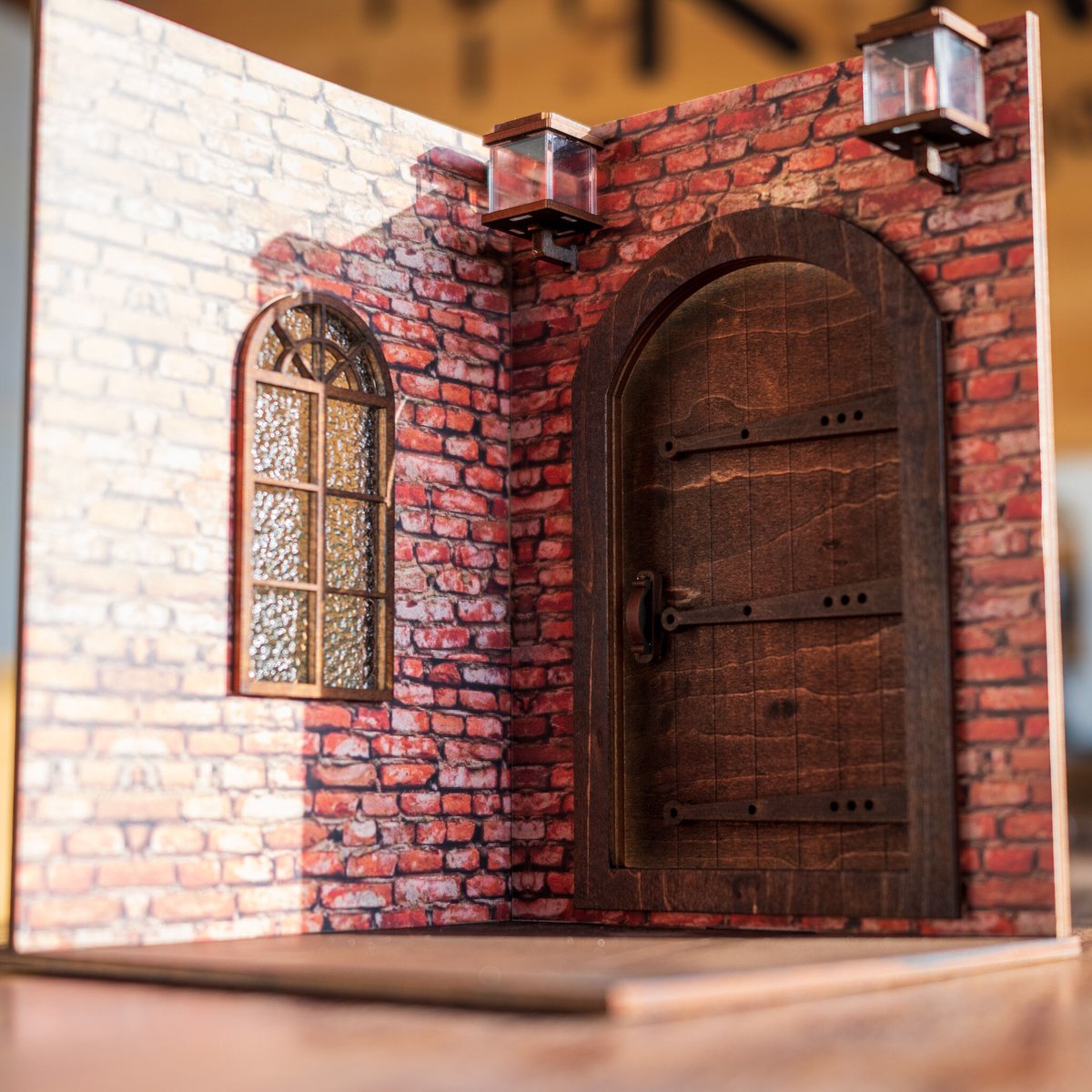 【セール】ペイント＊マグネット式ドールハウス＊ハンドメイド＊レンガ壁 マグネット式【ピンク/ブラウン】ドールハウス＊ハンドメイド