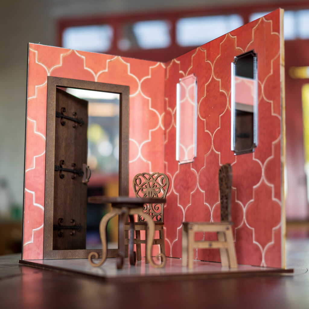 1/10スケールドールハウス赤タイルのドアと鏡の部屋 家具セット 