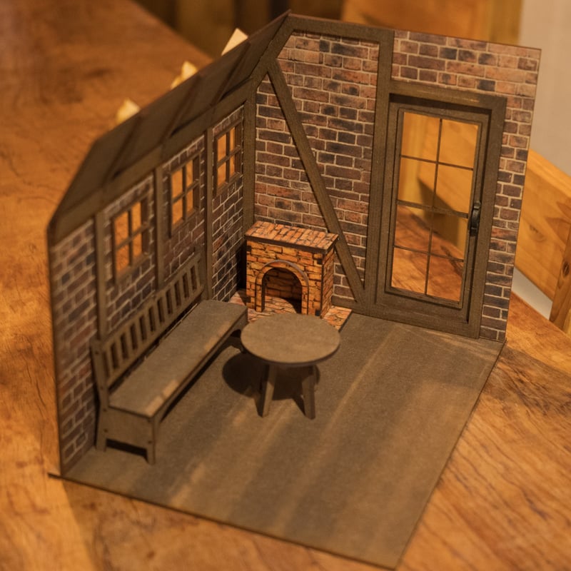 【セール】ペイント＊マグネット式ドールハウス＊ハンドメイド＊レンガ壁 1/10スケールドールハウスレンガ壁パターン2 家具セット | kkcompany