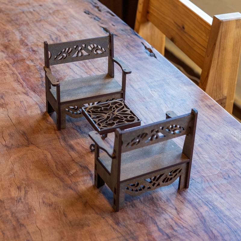 1/6スケールミニチュア家具 ベンチとローテーブルセット | kkcompany