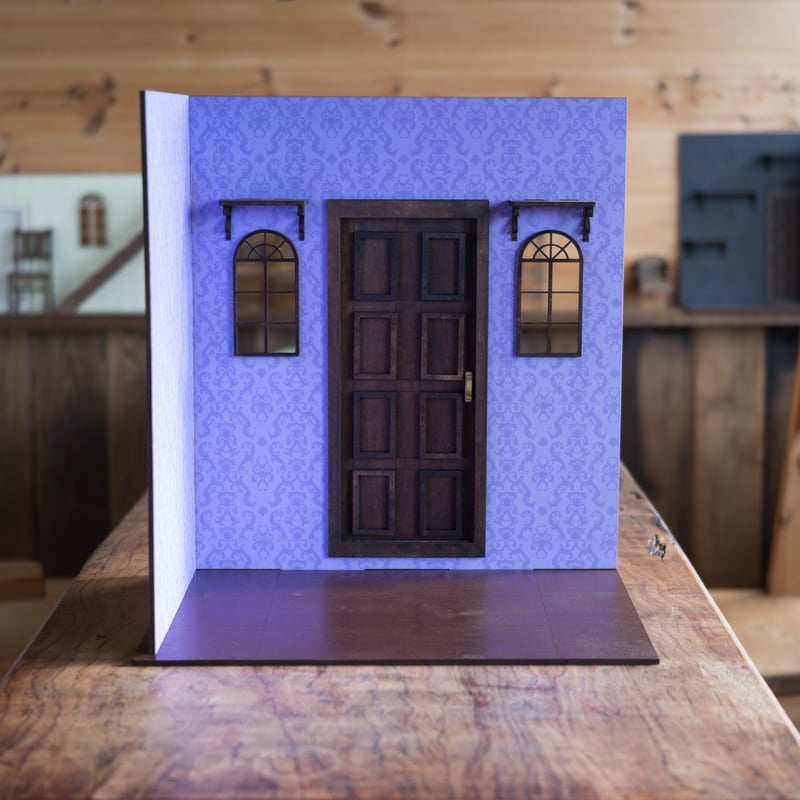 1/6スケールドールハウス洋館パープル壁紙小窓シェルフ | kkcompany