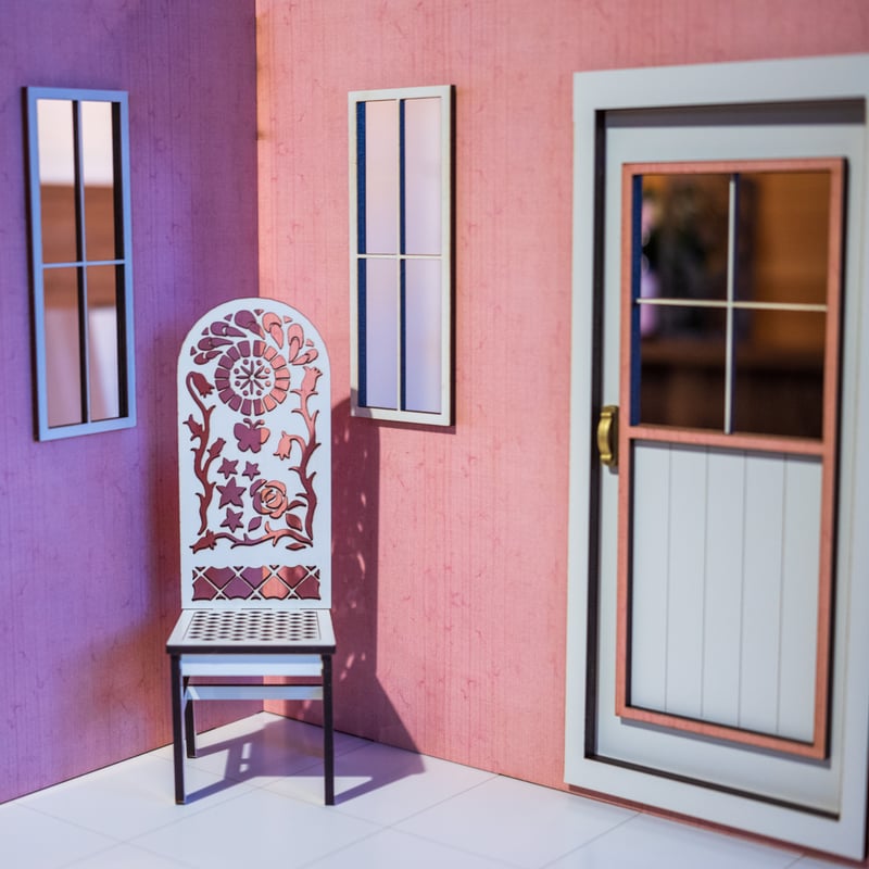 1/6スケールドールハウスダメージ赤木目壁紙 ドア | kkcompany