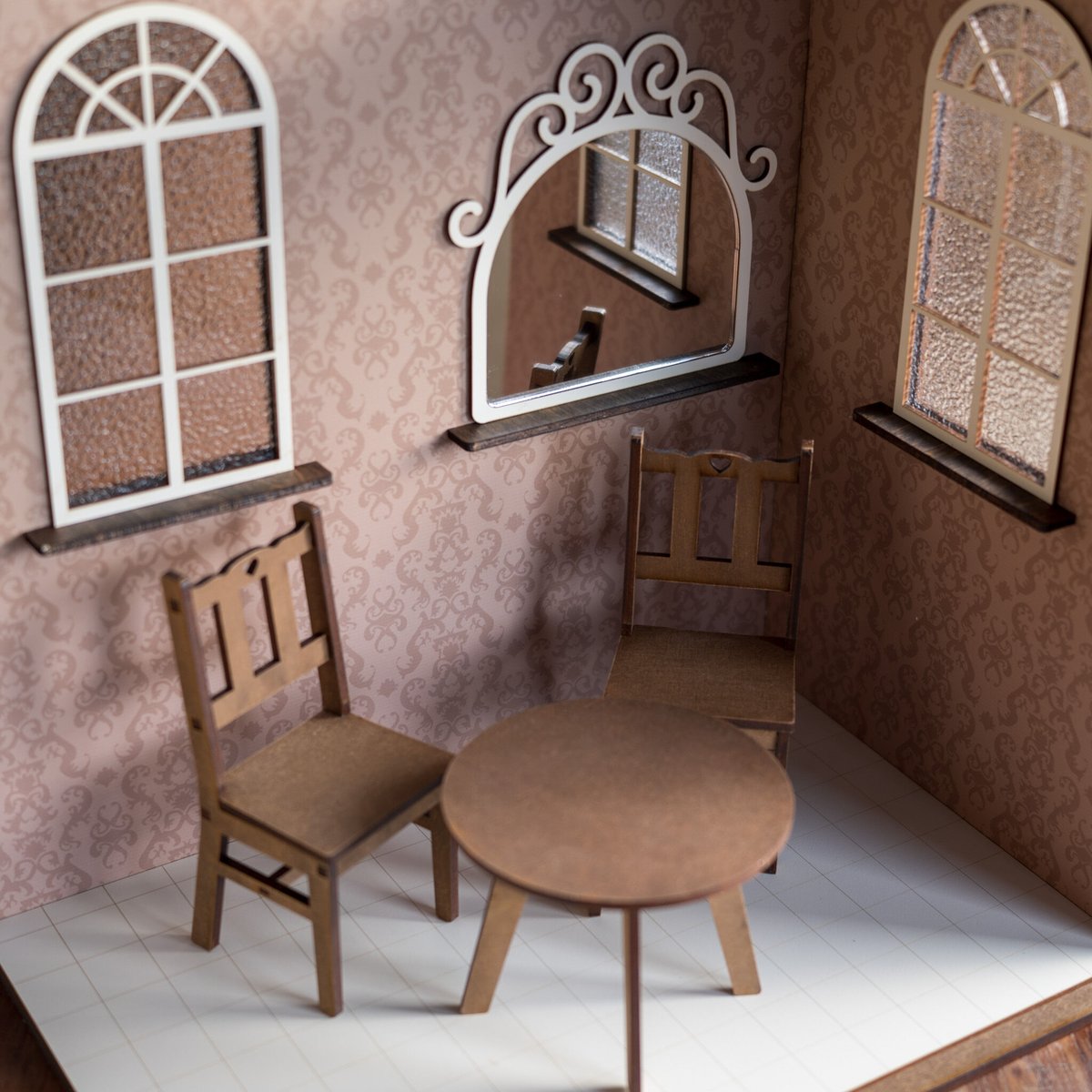 1/6スケールドールハウス洋館右壁窓と鏡家具セット | kkcompany