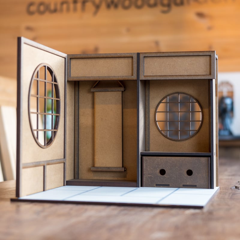 1/10スケールドールハウス和室薄茶色塗り壁風 丸窓 | kkcompany