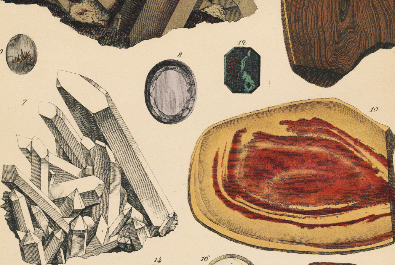 1895年 クロモリトグラフ ドイツの古いアンティーク絵本 ヴィンテージ 1878年鉱物画②＜ドイツ＞◇ アンティーク・クロモリトグラフ | Astro