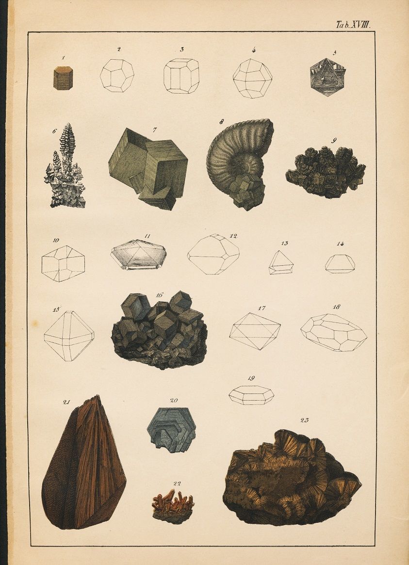 ドイツ 鉱石図鑑 鉱物 クロモリトグラフ 図版 22プレート1888年 06086 