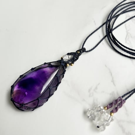 アメシストエレスチャル＆ハーキマー水晶＜ペンダント＞