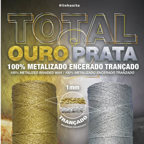 【Total Metal】LINHASITAワックスコードOURO（金）とPRATA（銀） LINHASITA社製 1mm （ロウビキ紐　蝋引き紐　waxcord）