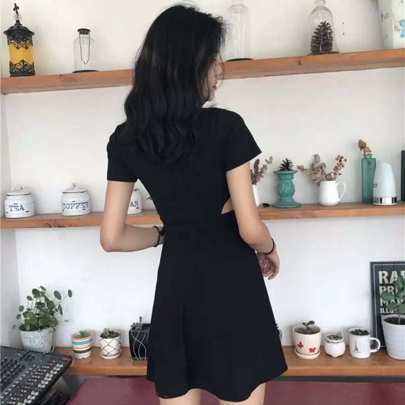 即納】ウエスト見せジャージミニワンピース♡ブラック | 5Five