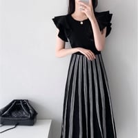 【即納】ストライプニットワンピース♡ブラック