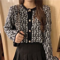 【即納】ミックスバイカラーカーディガン♡ブラック