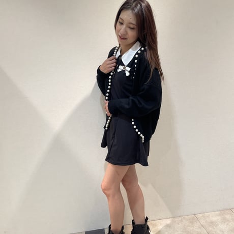 【即納】ブローチ付きジャージワンピース♡ブラック