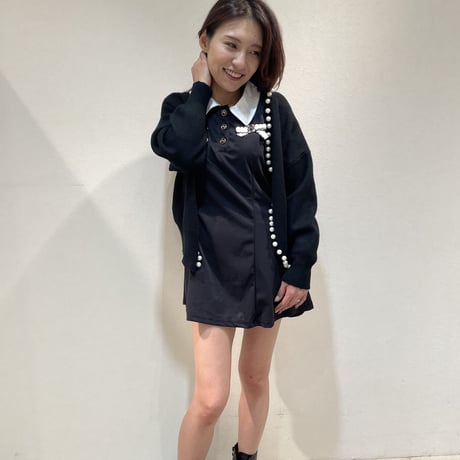 【即納】ブローチ付きジャージワンピース♡ブラック