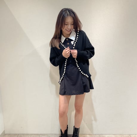 【即納】ブローチ付きジャージワンピース♡ブラック
